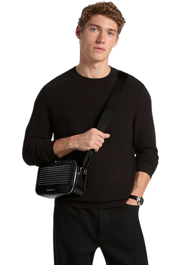 ( PREORDER ) Michael Kors Hudson Grommeted Leather Crossbody Bag In Black 33F5SHDM5O