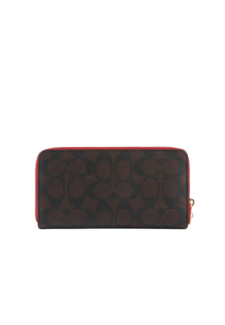 Coach Long Zip C4452 Around Wallet Signature Canvas In Brown 1941 Red
