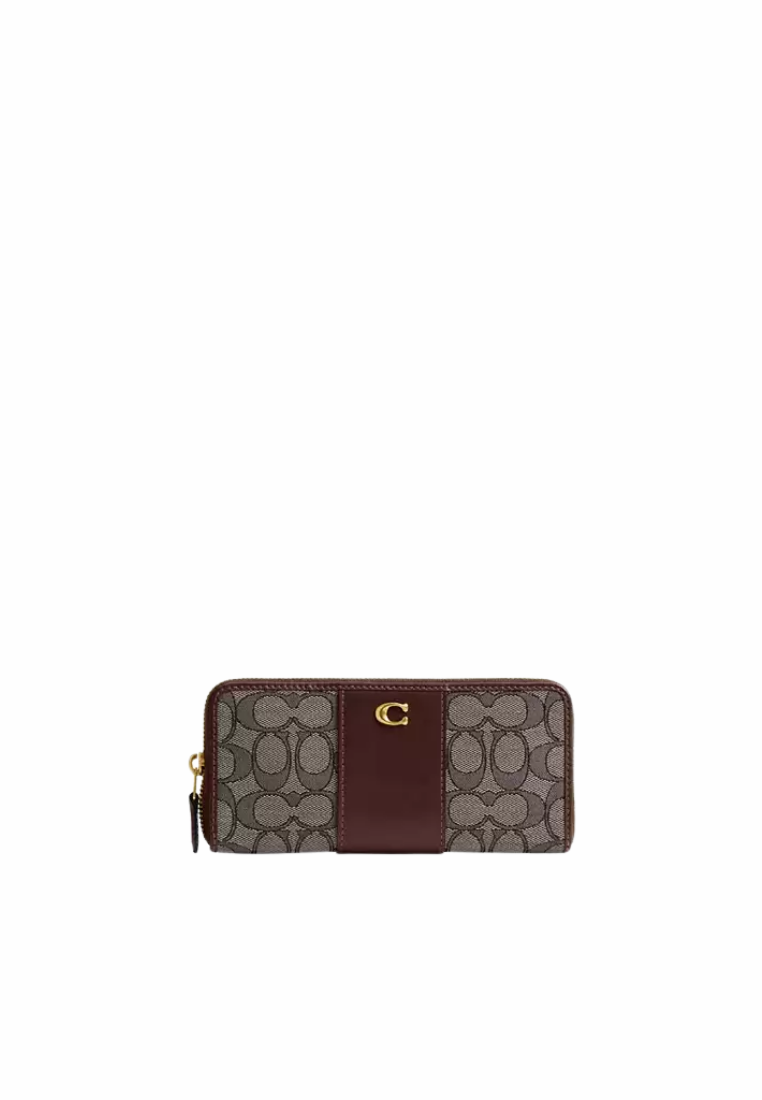 ( PREORDER ) Coach Essential Slim Accordion Zip Wallet In Signature Jacquard Wallet In Brass Oak Maple CCC94