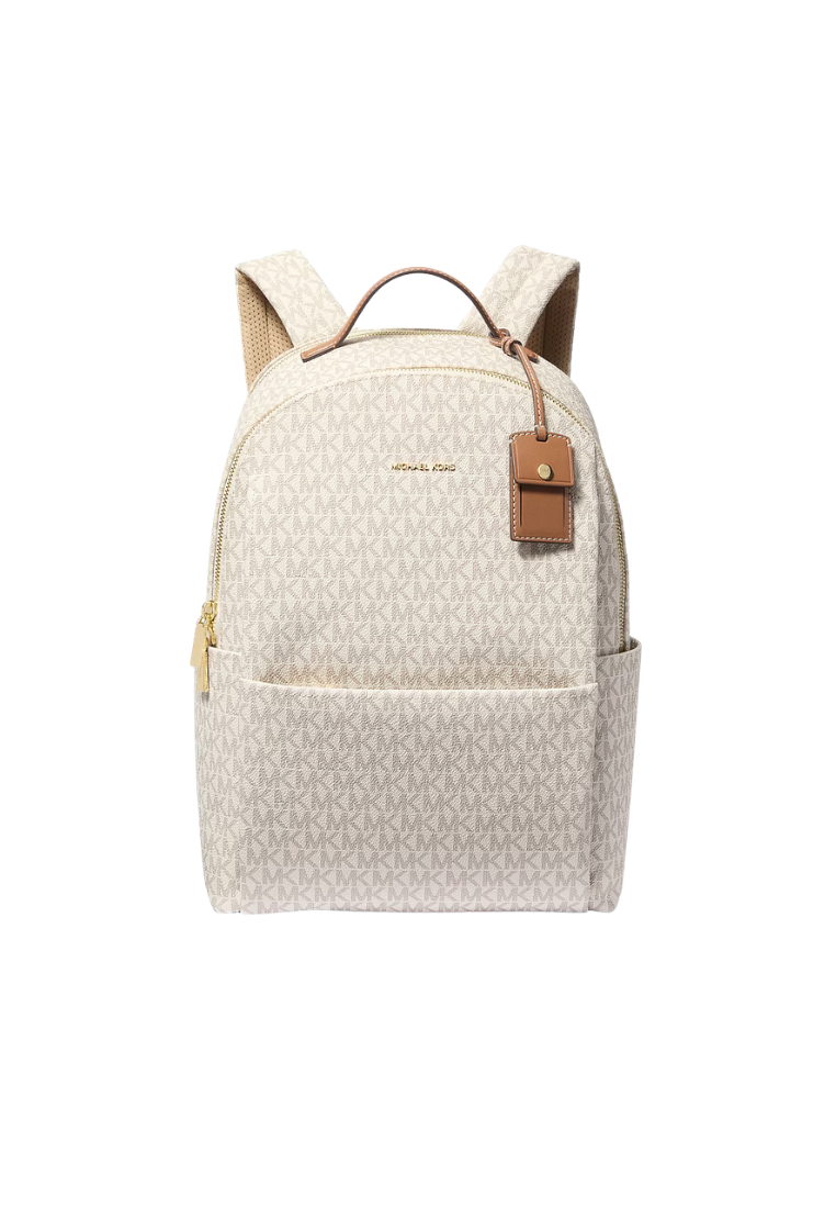 ( PREORDER ) Michael Kors Sable Large Signature Logo Backpack In Vanilla/Acorn 30T5G3XB3B