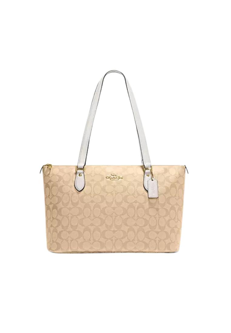 ( PREORDER ) Coach Signature Canvas Tote Bag In Gold Light Khaki Chalk CH504