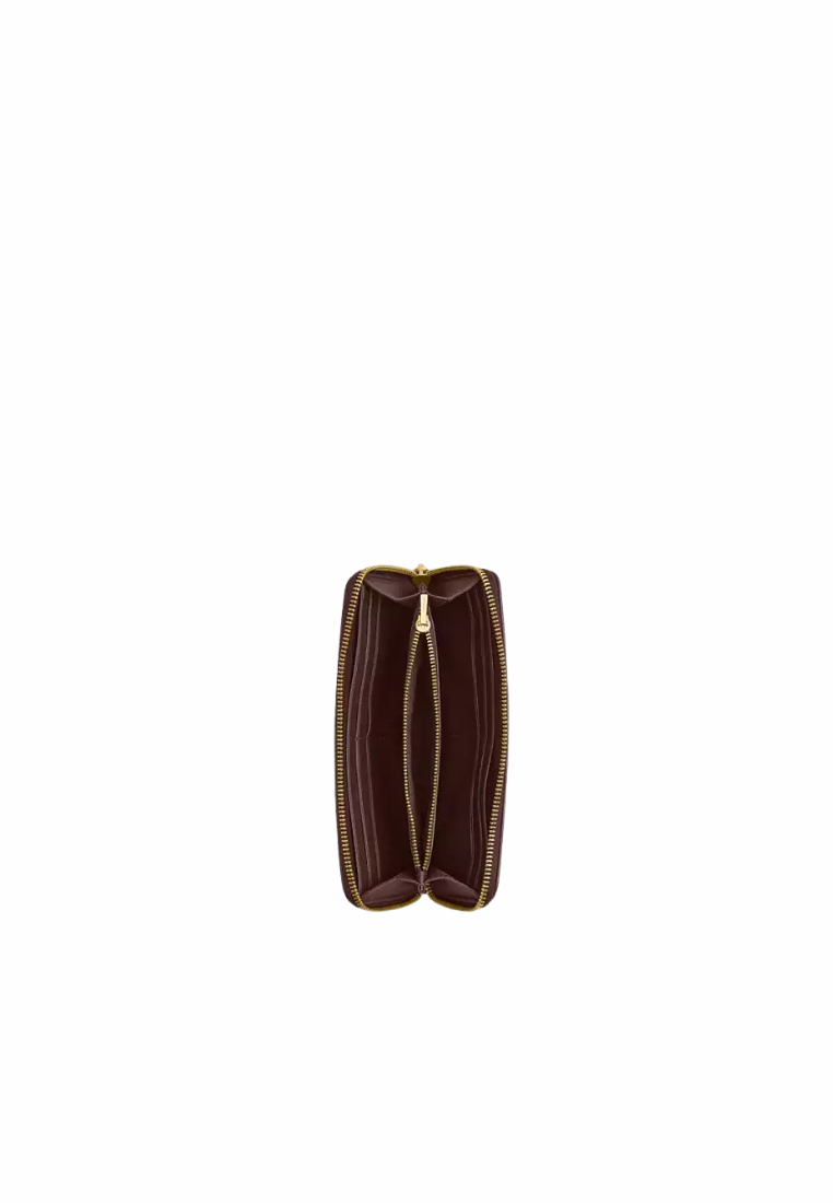 ( PREORDER ) Coach Essential Slim Accordion Zip Wallet In Signature Jacquard Wallet In Brass Oak Maple CCC94