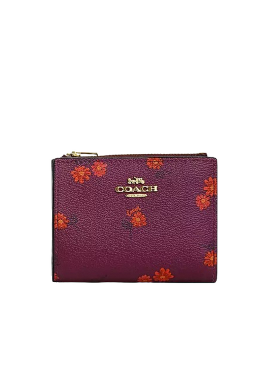 ( AS IS ) Coach Bifold Wallet With Country Floral Print In Deep Berry Multi CM853