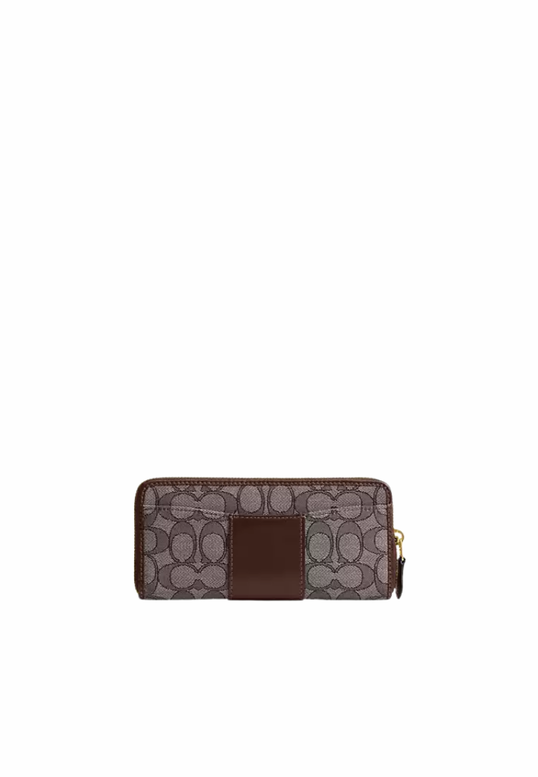 ( PREORDER ) Coach Essential Slim Accordion Zip Wallet In Signature Jacquard Wallet In Brass Oak Maple CCC94