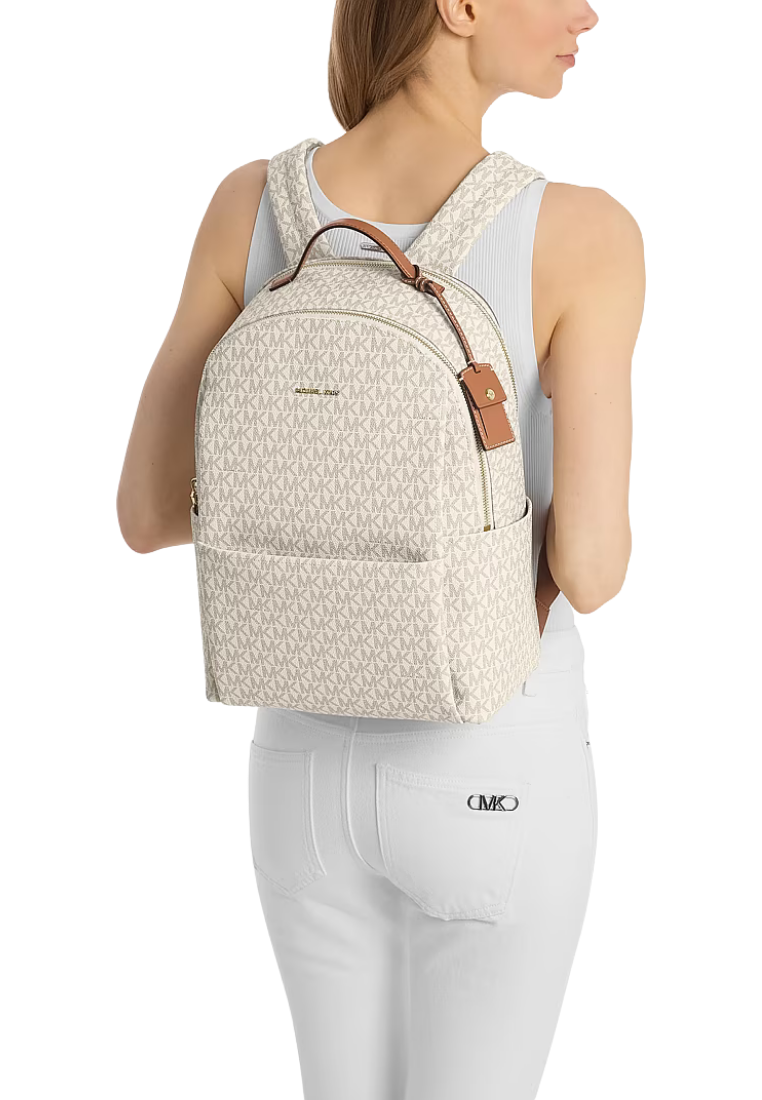 ( PREORDER ) Michael Kors Sable Large Signature Logo Backpack In Vanilla/Acorn 30T5G3XB3B