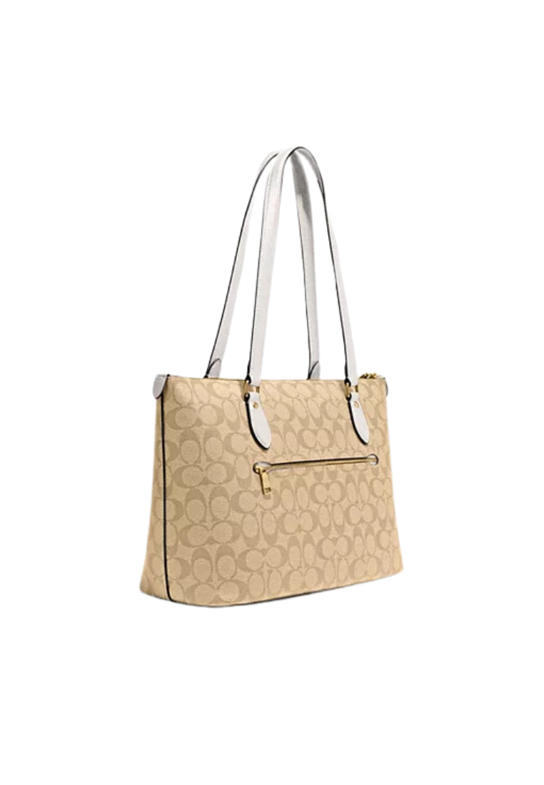 ( PREORDER ) Coach Signature Canvas Tote Bag In Gold Light Khaki Chalk CH504