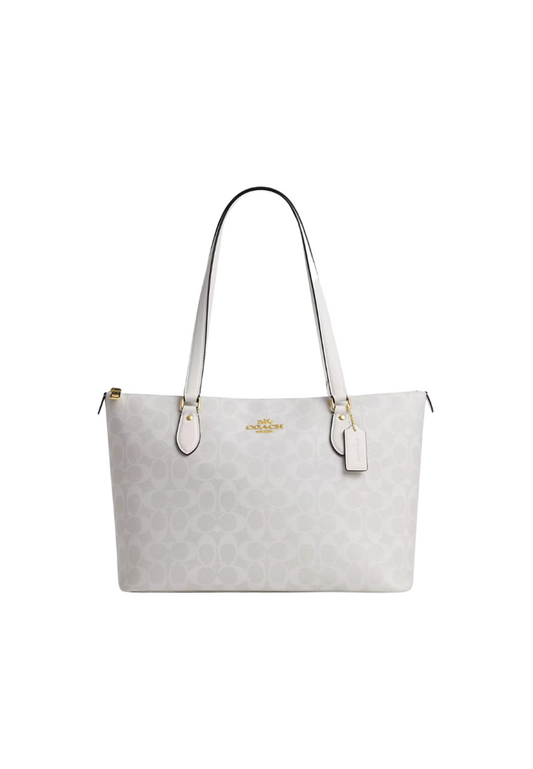 ( PREORDER ) Coach Gallery Signature Canvas Tote Bag In Gold Chalk Glacier White CS187