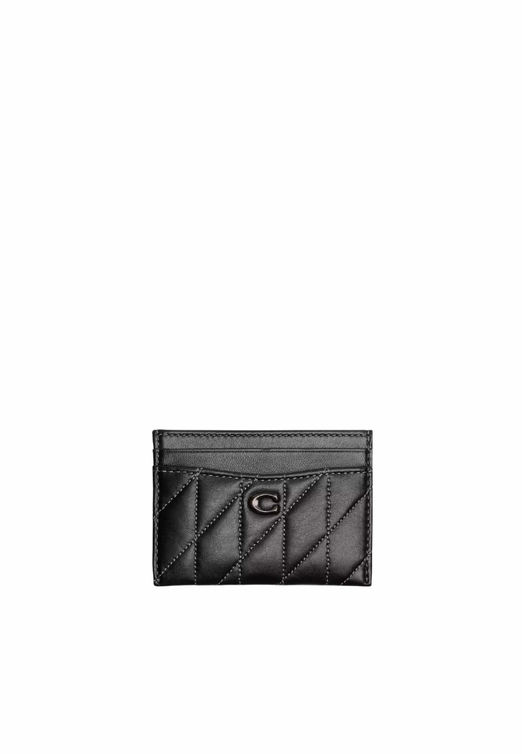 ( PREORDER ) Coach Essential Card Case With Pillow Quilting Card Case In Pewter Black CM434