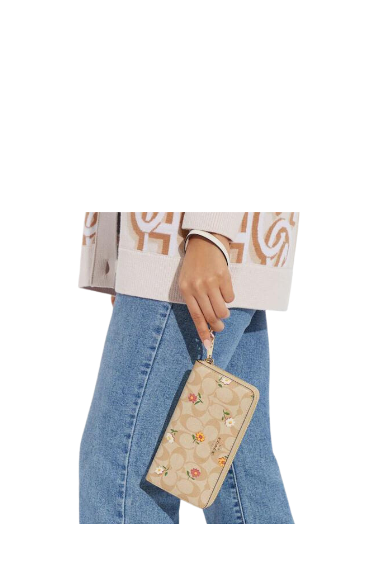 Coach Long Zip Around Wallet CH360 In Signature Canvas With Nostalgic Ditsy Print In Light Khaki Multi