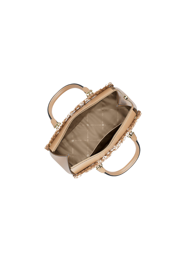 ( PREORDER ) Michael Kors Marilyn Medium Printed Signature Logo Satchel Bag In Camel 35S6G6AS2Y
