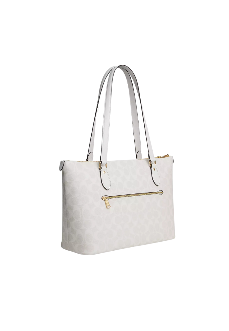 ( PREORDER ) Coach Gallery Signature Canvas Tote Bag In Gold Chalk Glacier White CS187