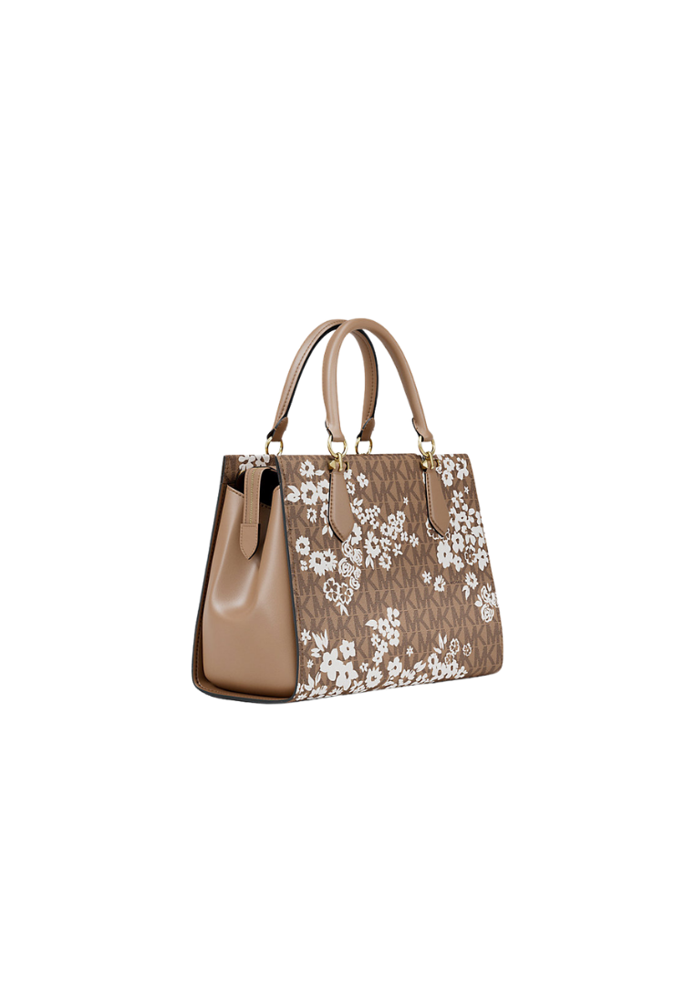 ( PREORDER ) Michael Kors Marilyn Medium Printed Signature Logo Satchel Bag In Camel 35S6G6AS2Y