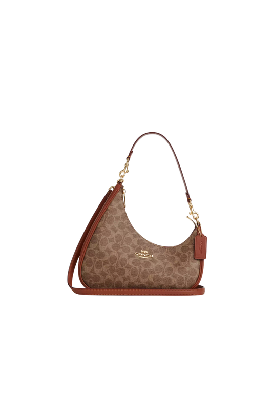 ( PREORDER ) Coach Twisted Teri In Signature Canvas Shoulder Bag In Tan Caramel CBI02