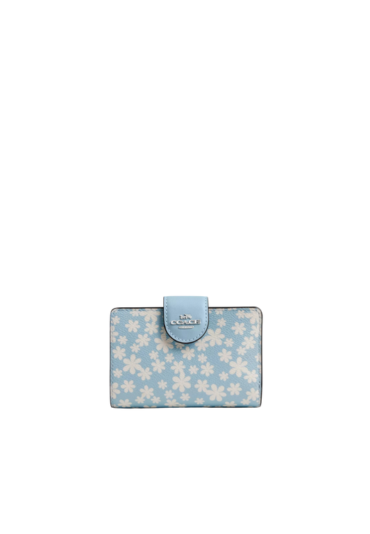 Coach Medium Corner Zip Wallet With Floral Print In Blue Multi CFA17