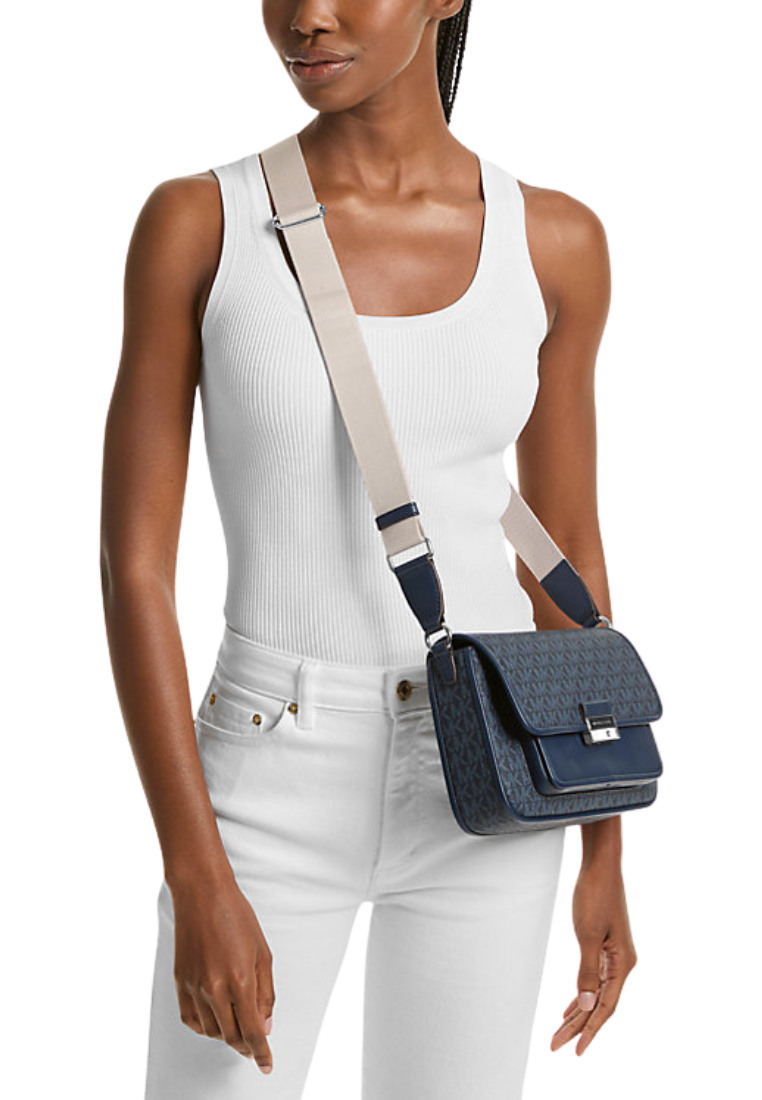 ( PREORDER ) Michael Kors Bradshaw Medium Signature Logo Messenger Bag In Admiral 35S5S2BM8B