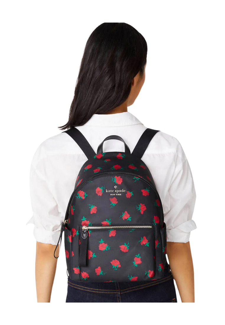 Kate Spade Chelsea Rose Toss Printed Medium Backpack In Black Multi KE435