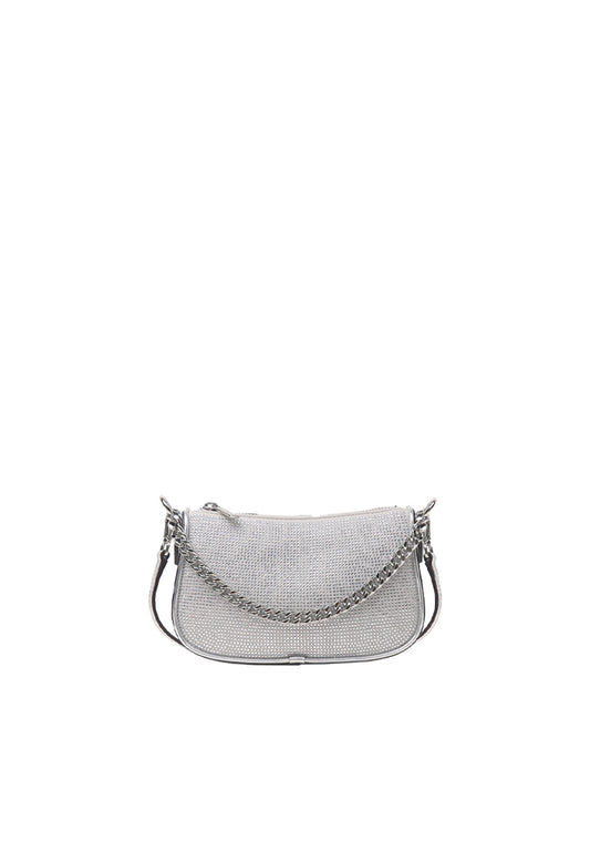 Michael Kors Carmela Small Pouchette Rhinestone Chain Shoulder Bag In Silver 35F4S1QC5S