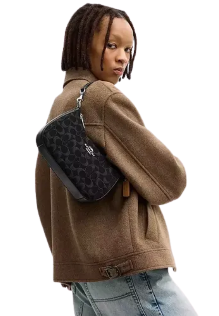 Coach Teri Shoulder Bag In Signature Denim In Black CDE43