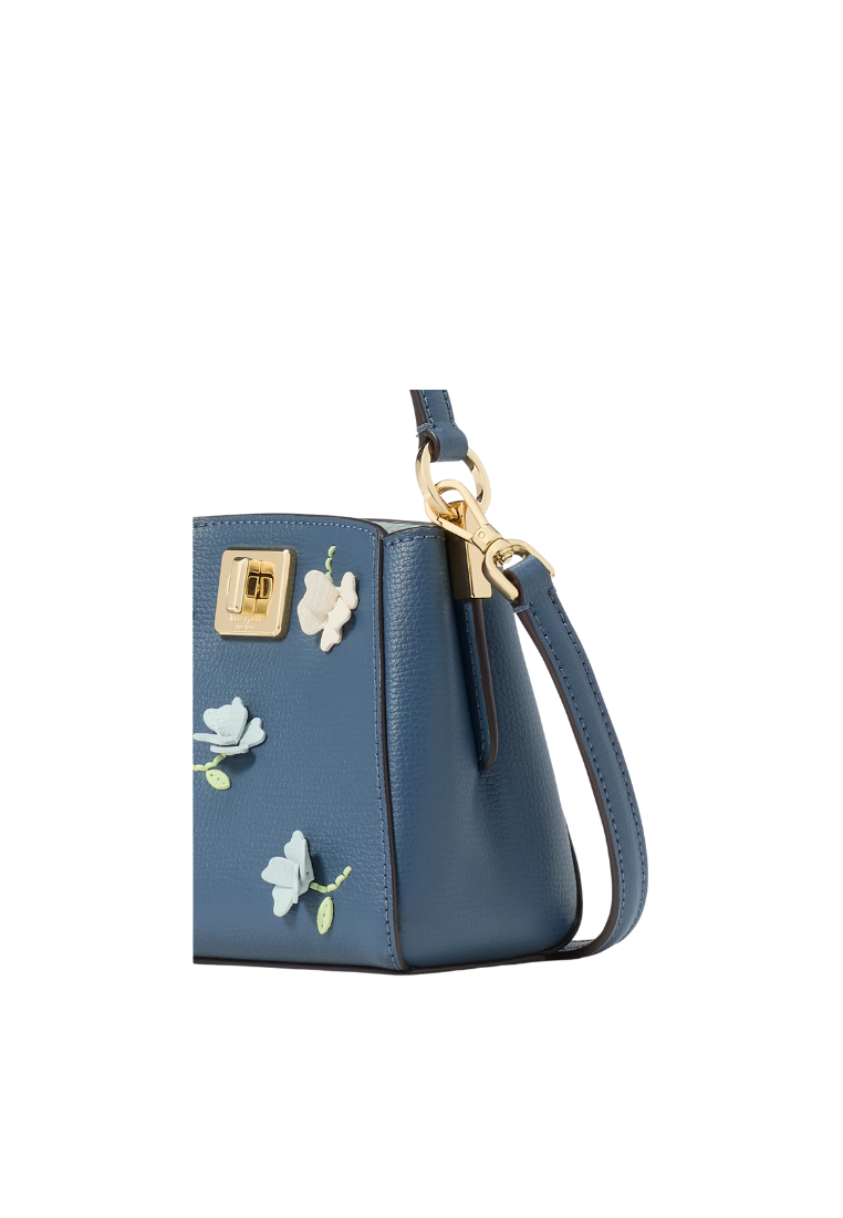 Kate Spade Phoebe Floral Applique Mini Top Handle In Blue Stone KK139
