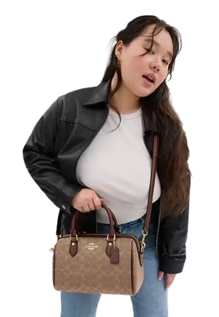 Coach Rowan In Signature Canvas Satchel Bag In Tan Brown CV961