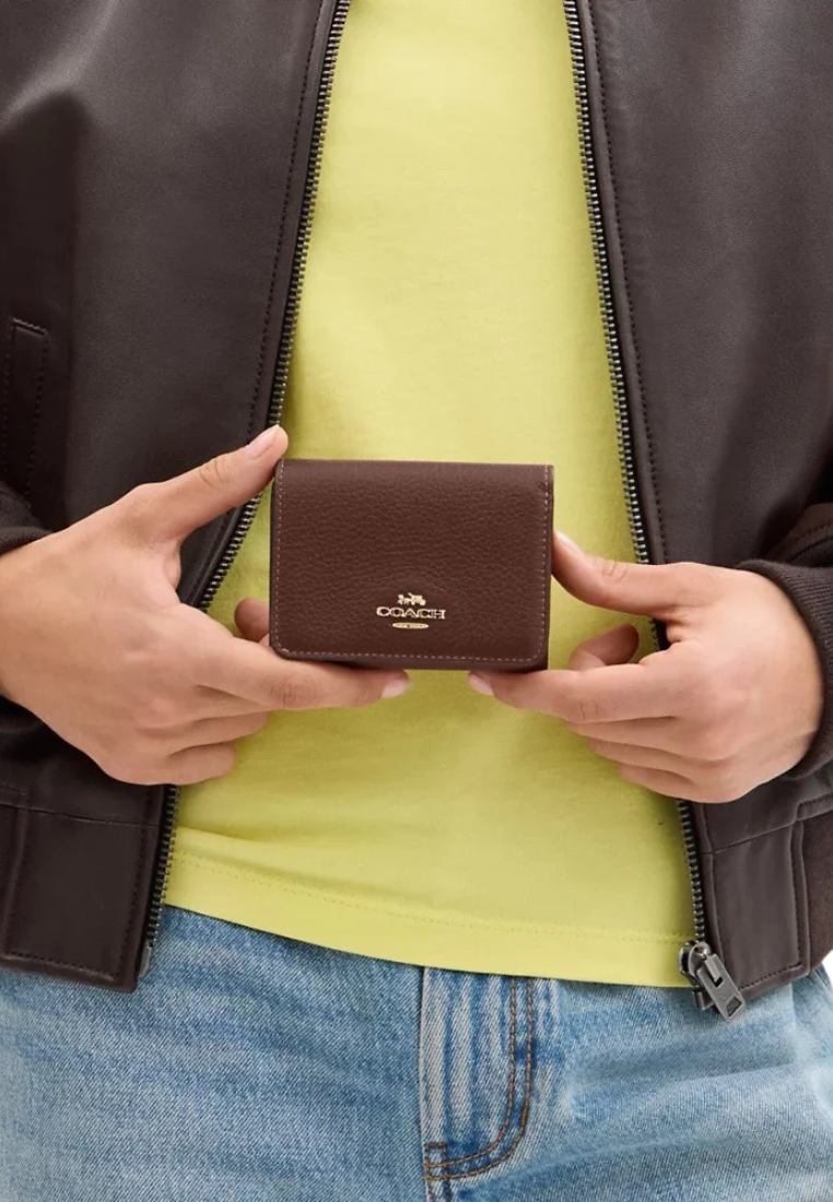 Coach Card Holder Wallet Signature Canvas In Tan Brown CZ034