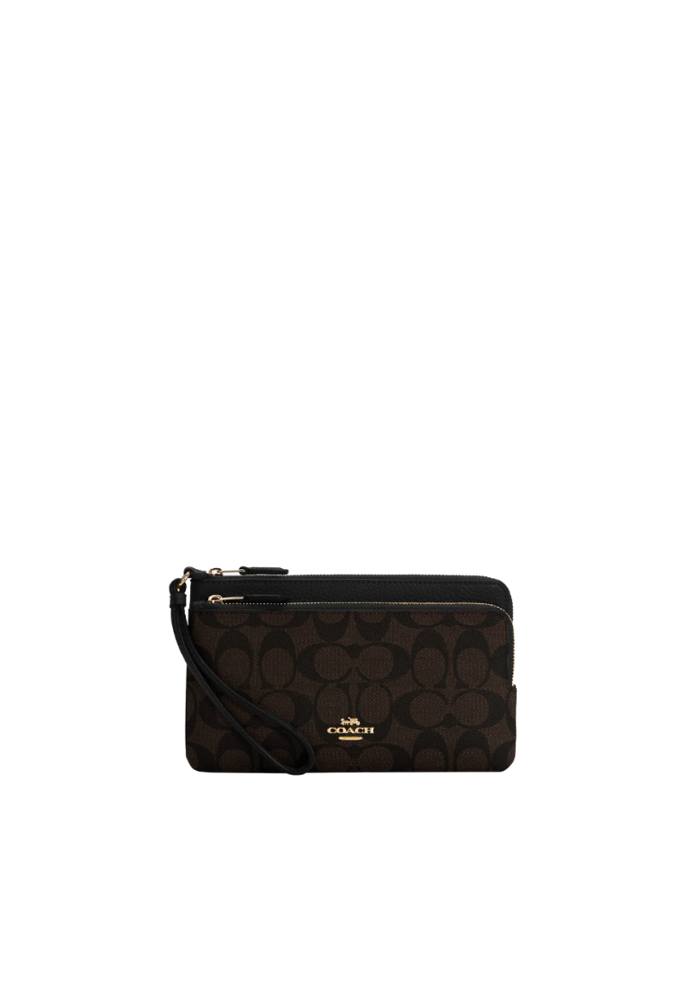 Coach Signature Double C5576 Zip Wallet In Brown Black