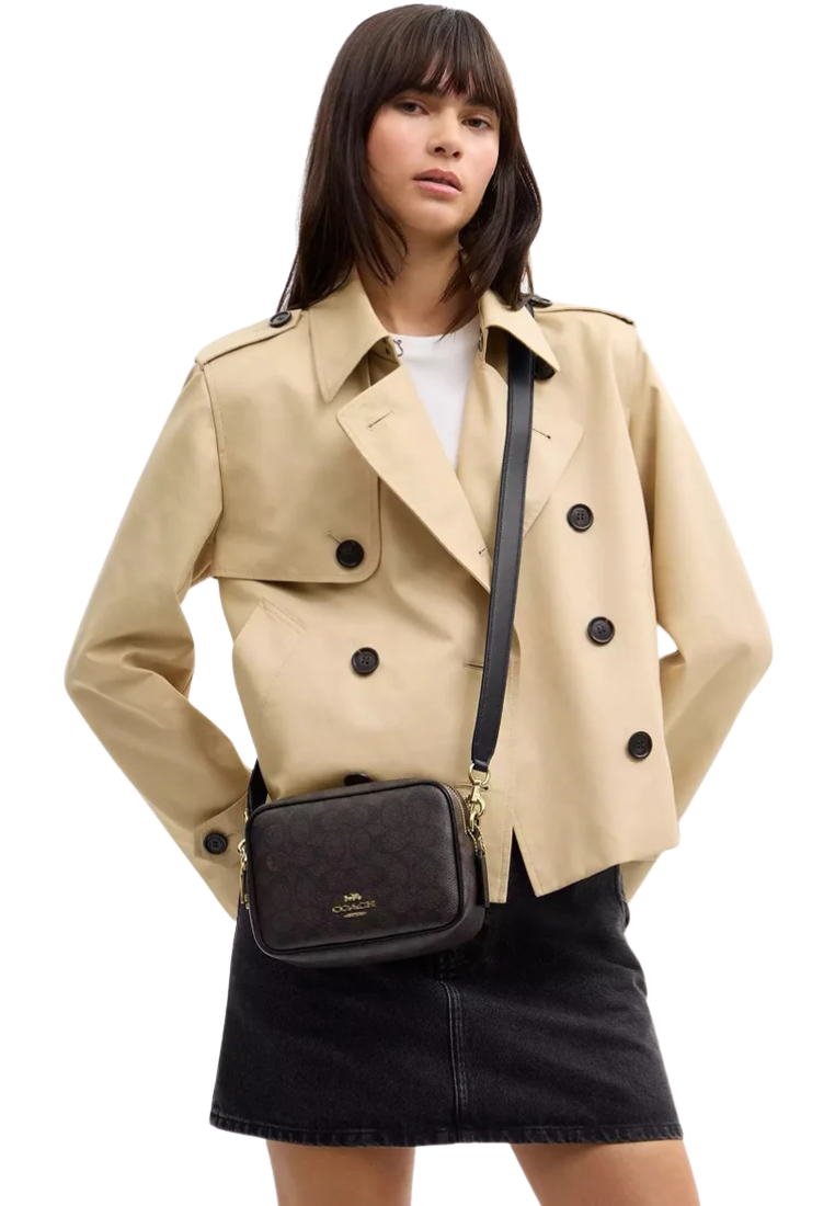Coach Mini Carey Crossbody Bag In Signature Canvas In Walnut Black CEK69
