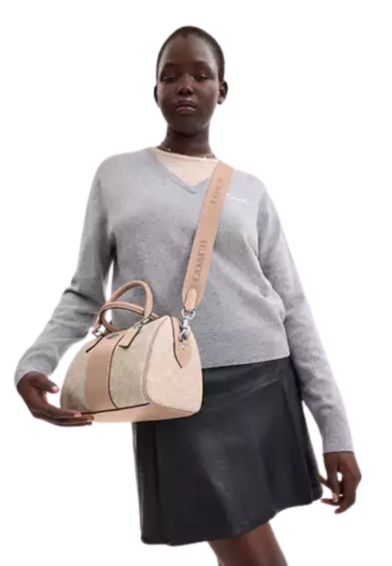Coach Rowan Signature Canvas Satchel Bag In Sand Taupe CW376