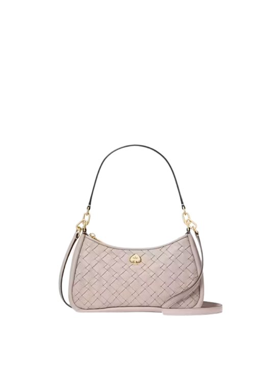( PREORDER ) Kate Spade Kayla Woven Leather Small Convertible Shoulder Bag In Cozy Grey KL026