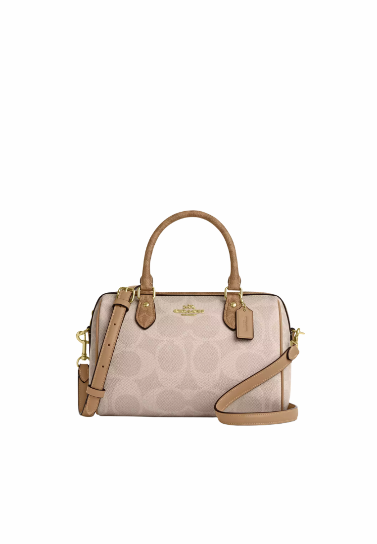( PREORDER ) Coach Rowan Satchel Bag In Blocked Signature Canvas Shoulder Bag In San Tan CY679