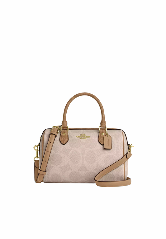 ( PREORDER ) Coach Rowan Satchel Bag In Blocked Signature Canvas Shoulder Bag In San Tan CY679