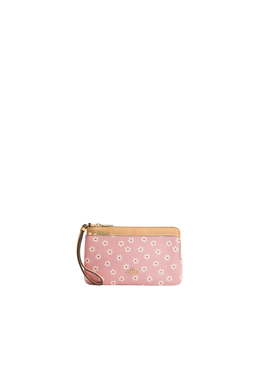 Coach Double Zip Wristlet With Floral Print In Pink Multicolor CEY48