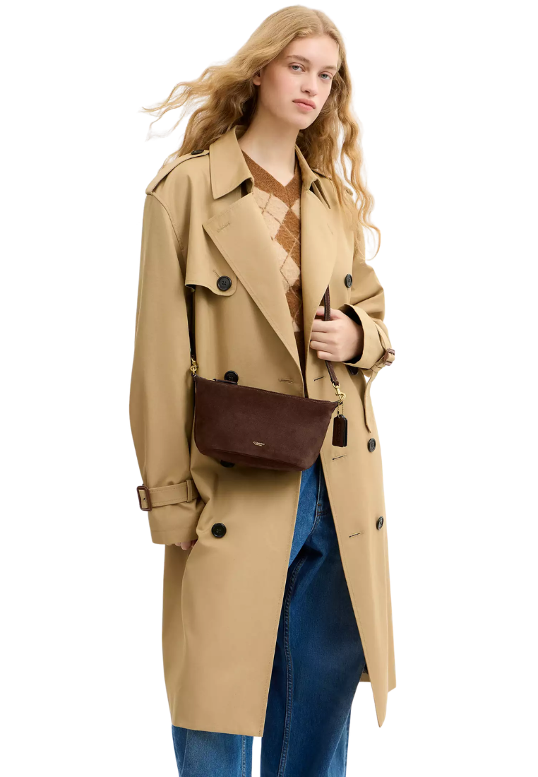 ( PREORDER ) Coach Demi Suede Shoulder Bag In Dark Chocolate CFT41