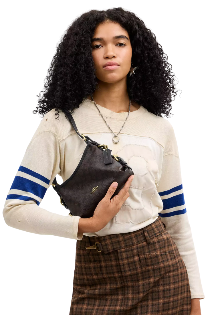 ( PREORDER ) Coach Laurel 22 With Buckles In Signature Canvas Shoulder Bag In Walnut Black CFP26