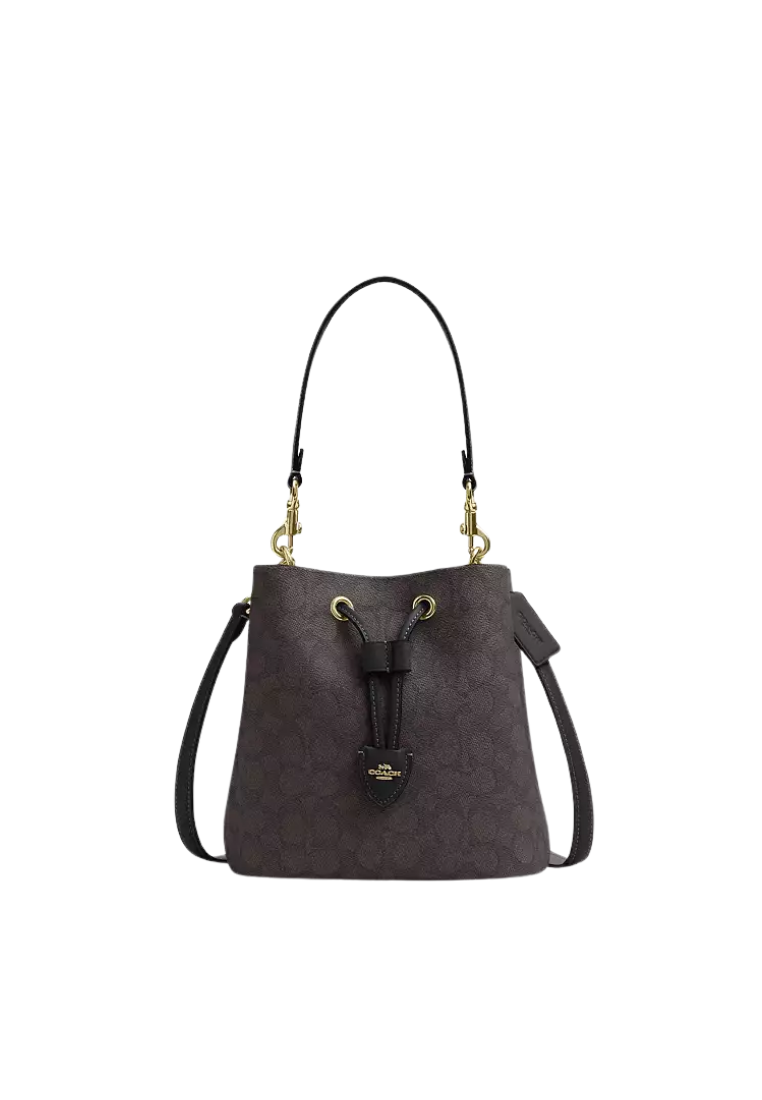 ( PREORDER ) Coach Rowan In Signature Canvas Bucket Bag In Walnut Black CBH07