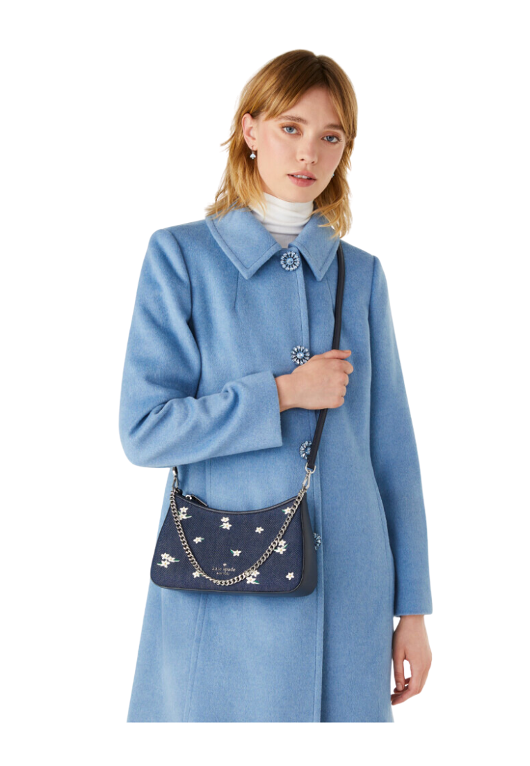 Kate Spade Madison Floral Embossed Zippy Crossbody Bag Convertible In Blazer Blue KD741