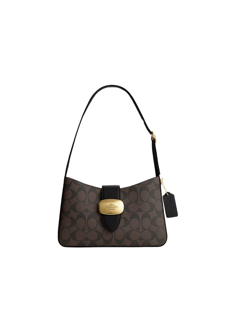 ( PREORDER ) Coach Eliza Shoulder Bag Signature Canvas In Brown Black CP005