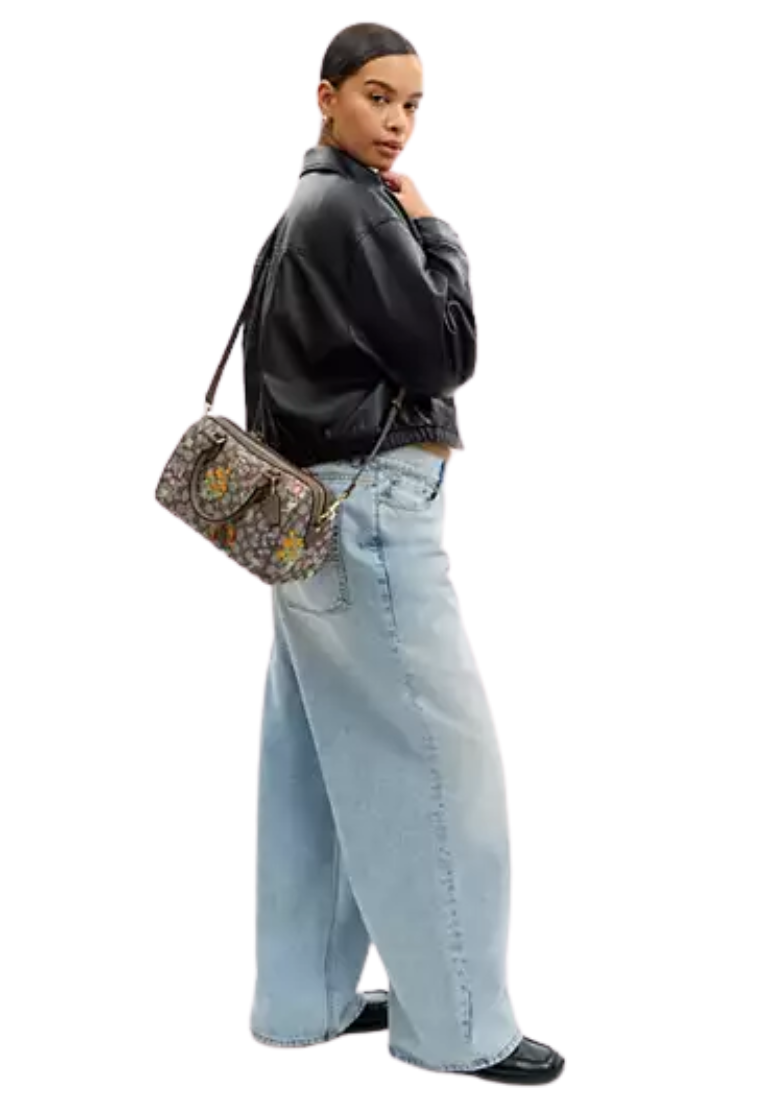 Coach Rowan Satchel Bag In Signature Jacquard With Floral Embroidery In Oak Multi CDZ01