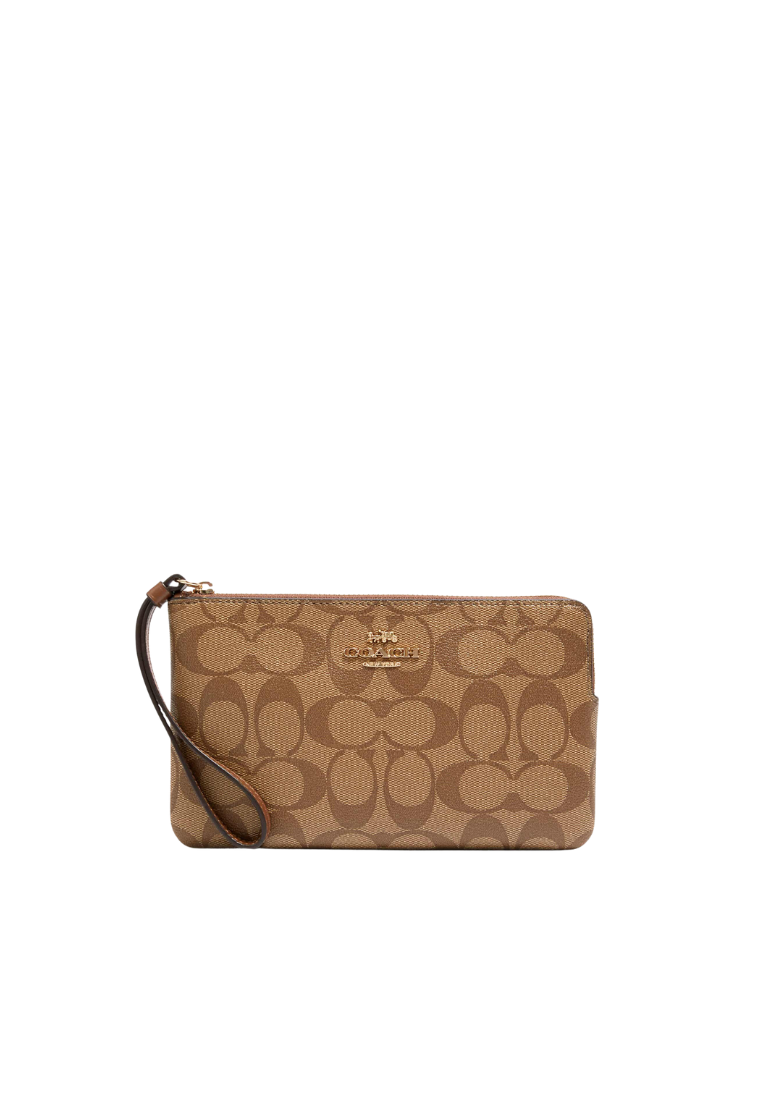 Coach Large Corner Zip Wristlet In Khaki Saddle CS438