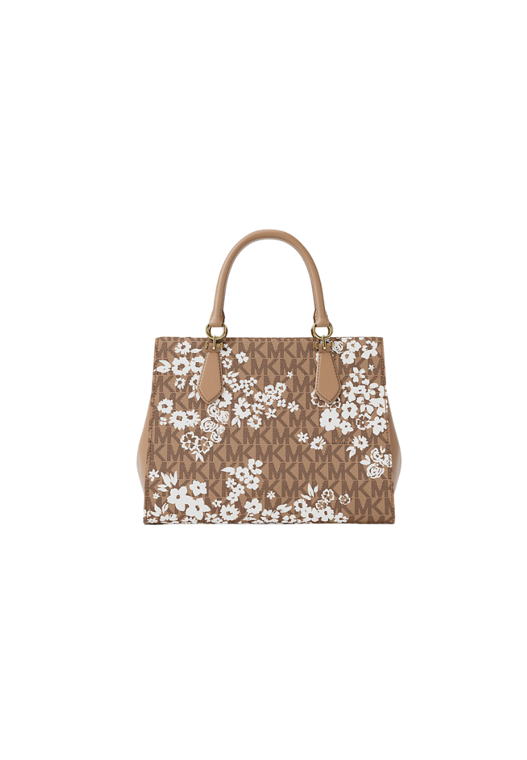 ( PREORDER ) Michael Kors Marilyn Medium Printed Signature Logo Satchel Bag In Camel 35S6G6AS2Y
