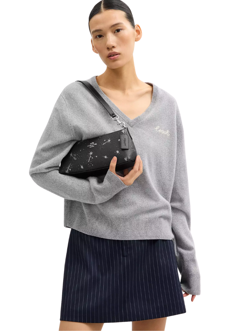 ( PREORDER ) Coach Charlotte With Star Print Shoulder Bag In Novelty Leather Silver CCL41