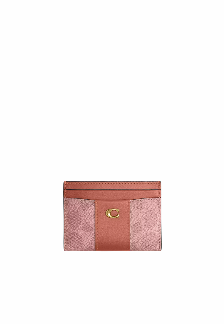 ( PREORDER ) Coach Essential Card Case In Signature Canvas Card Case In Brass Melon Pink CBY80