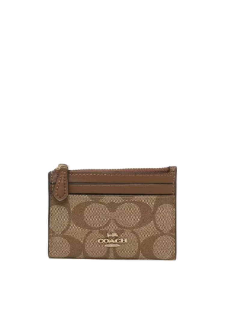 Coach Mini Skinny ID Case 88208 With Signature Canvas In Khaki Saddle