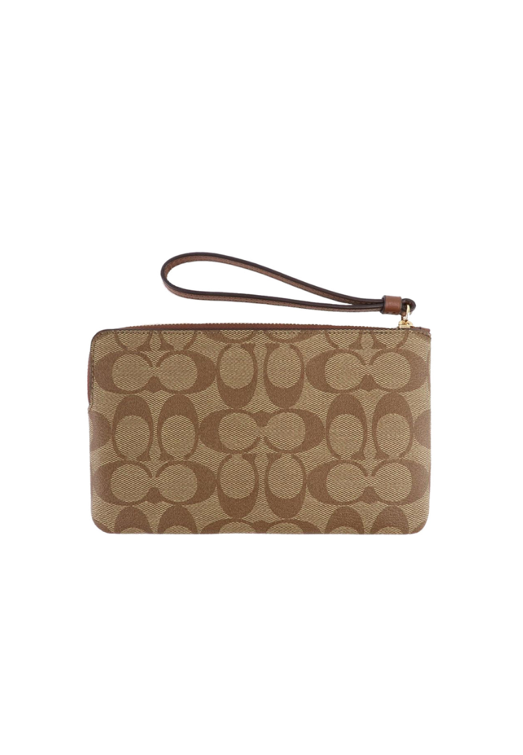 Coach Large Corner Zip Wristlet In Khaki Saddle CS438