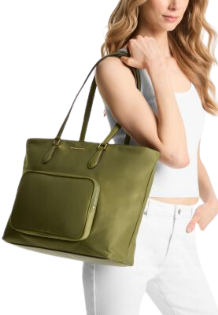 ( PREORDER ) Michael Kors Cara Tote Bag Large Nylon In SMOKEY OLIVE 30R4GRKT7C