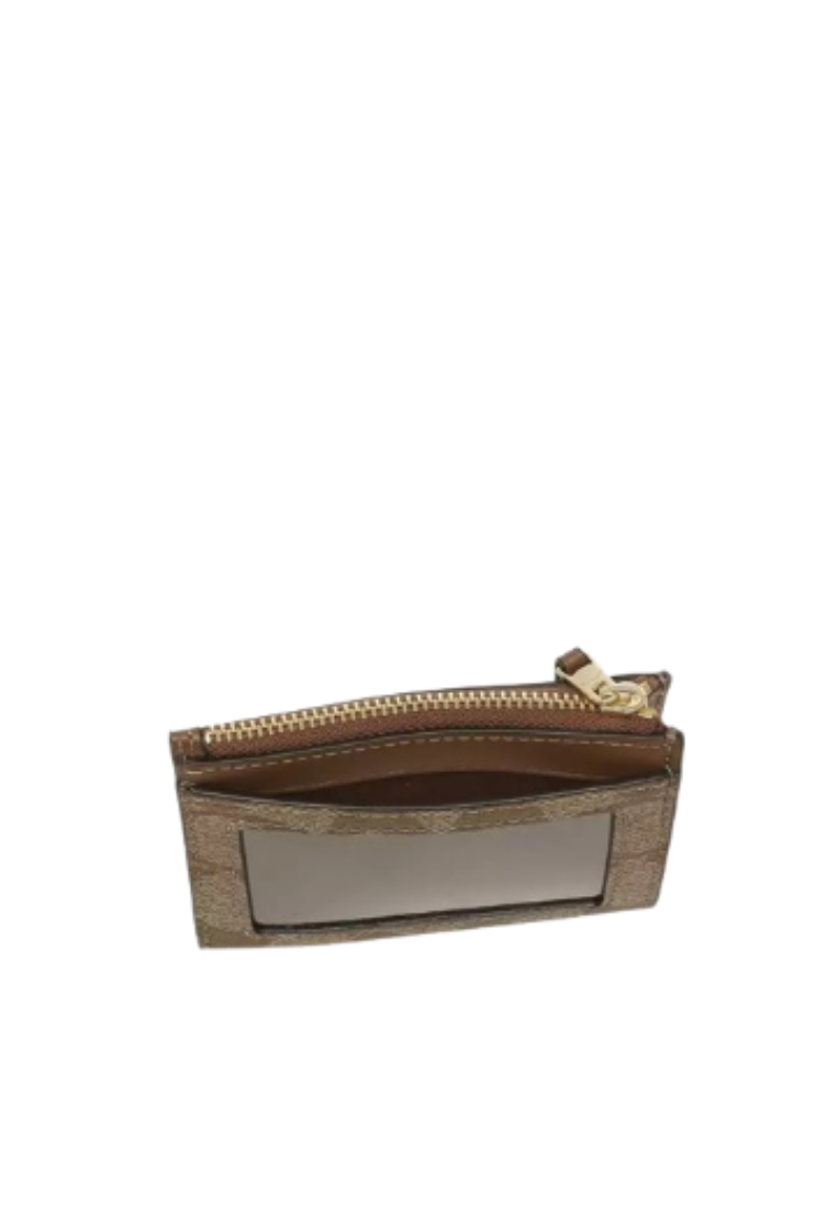 Coach Mini Skinny ID Case 88208 With Signature Canvas In Khaki Saddle