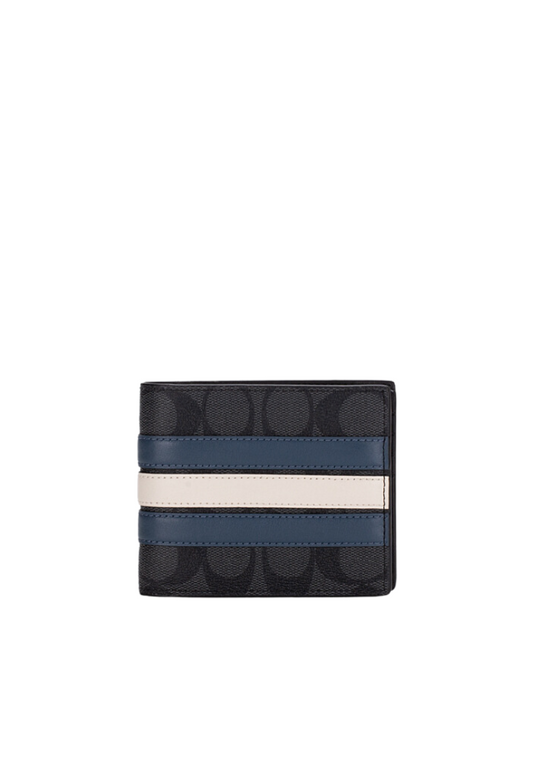 Coach 3 in 1 Wallet in Signature Canvas with Varsity Stripe In Charcoal Denim Chalk CR958