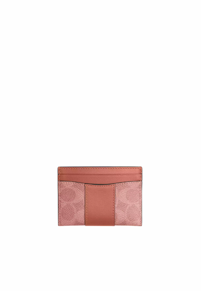 ( PREORDER ) Coach Essential Card Case In Signature Canvas Card Case In Brass Melon Pink CBY80