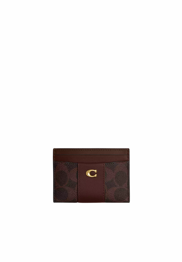 ( PREORDER ) Coach Essential Card Case In Signature Canvas Card Case In Brass Maple CBY80