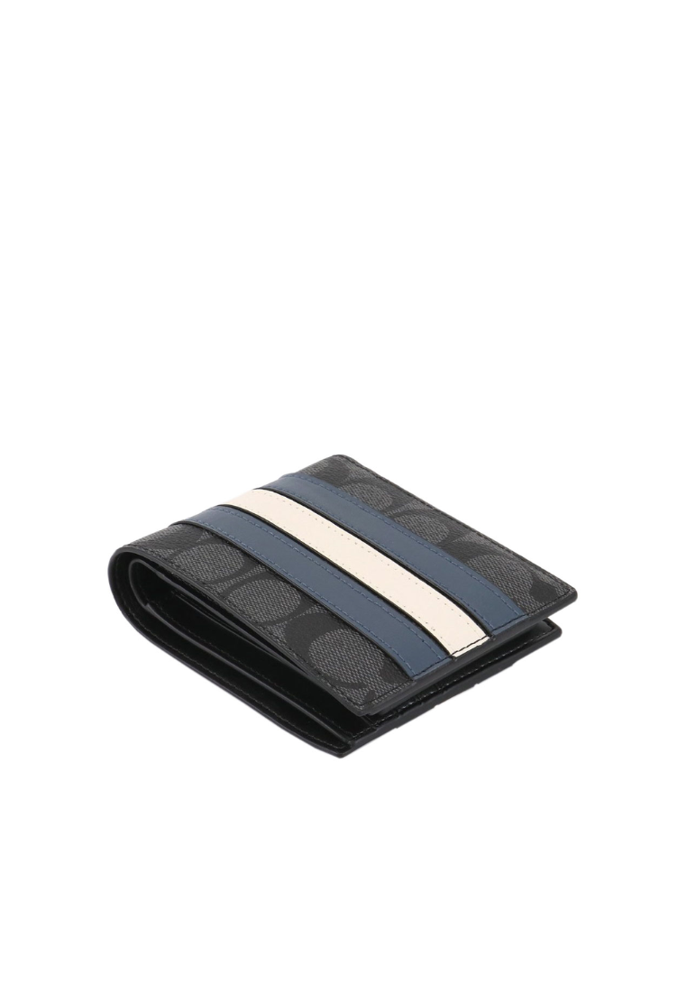 Coach 3 in 1 Wallet in Signature Canvas with Varsity Stripe In Charcoal Denim Chalk CR958